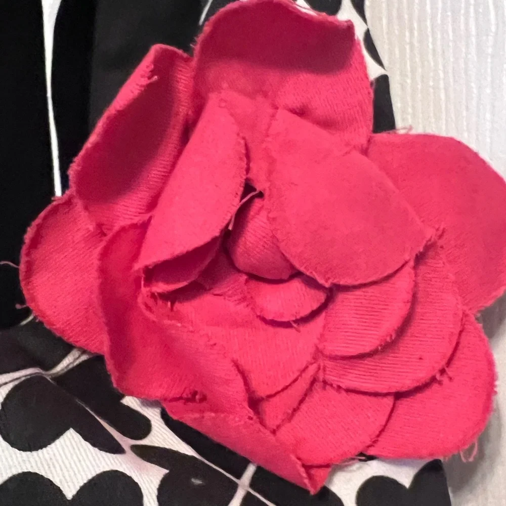Pier One Black and White Apron with Pink Flower Accent